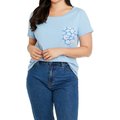 CON.STRUCT Solid Floral Women's Short Sleeve Scoop Neck T-Shirt, Blue, X-Large