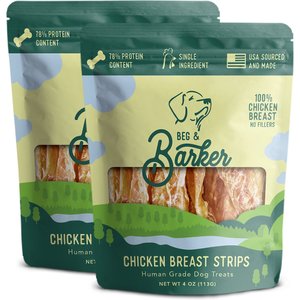 Beg & Barker Double Chicken Breast Strips Dog Jerky Treats, 4-oz bag, case of 2