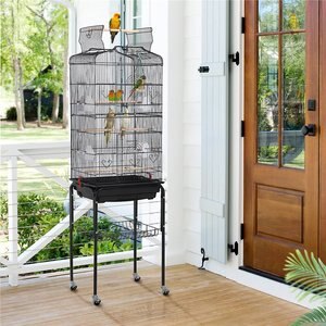 Yaheetech 64-in Open Top Metal Parrot Cage with Detachable Rolling Stand, Black