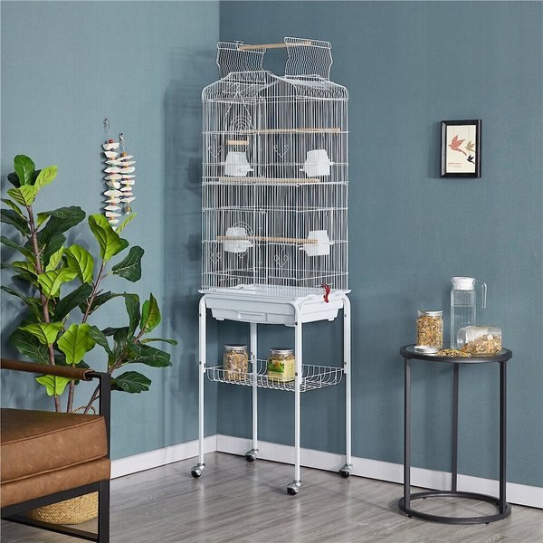 Yaheetech 64-in Open Top Metal Parrot Cage with Detachable Rolling Stand, White slide 1 of 9