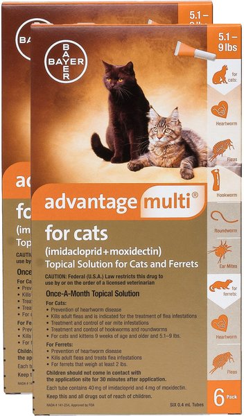 Advantage Multi Topical Solution for Cats, 5.1-9 lbs, & Ferrets, (Orange Box), 12 Doses (12-mos. supply) slide 1 of 3