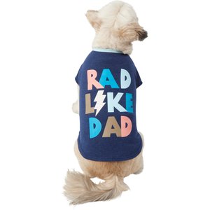 dog wearing shirt that reads "rad like dad"