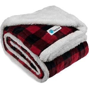PetAmi Sherpa Cat & Dog Blanket, Checkered Red, 60 x 80-in