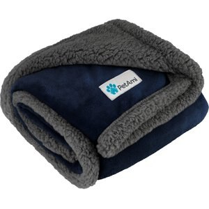 PetAmi Puppy Dog Blanket, Navy & Gray Sherpa