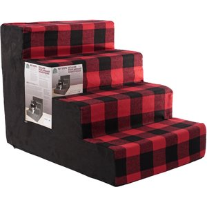 Precious Tails 4-Step Dog & Cat Stairs, Red Black