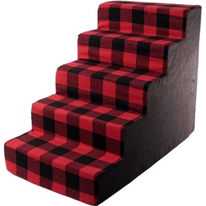 Precious Tails 5-Step Dog & Cat Stairs, Red Black