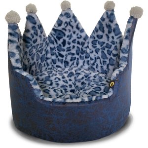Precious Tails Leopard Crown Bolster Cat & Dog Bed, Navy