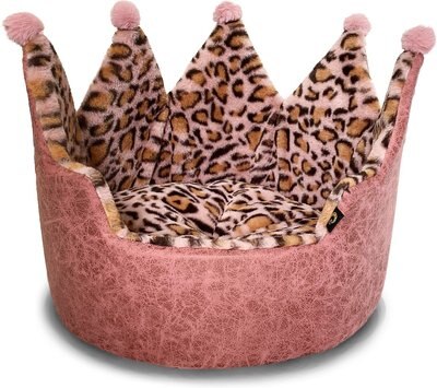 Precious Tails Leopard Crown Bolster Cat & Dog Bed, slide 1 of 1