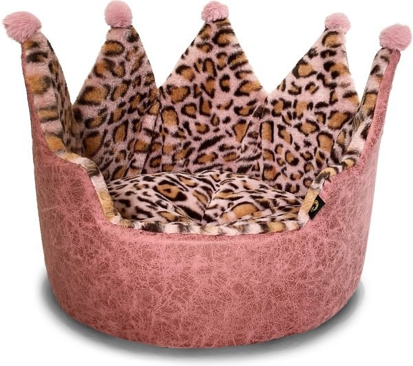 Precious Tails Leopard Crown Bolster Cat & Dog Bed, Pink slide 1 of 4