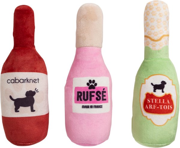 Pearhead Beer, Wine & Rose Plush Dog Toys, 3 count slide 1 of 5