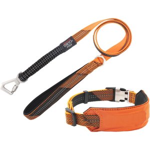 Pet Life Geo-prene 2-in-1 Shock Absorbing Neoprene Padded Reflective Dog Leash & Collar, Orange, Large