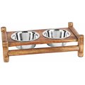Advance Pet Product Log Cabin Wooden Double Diner & Stainless Steel Dog Bowls, 1-pt