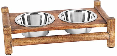 Advance Pet Product Log Cabin Wooden Double Diner & Stainless Steel Dog Bowls, 2-qt slide 1 of 1