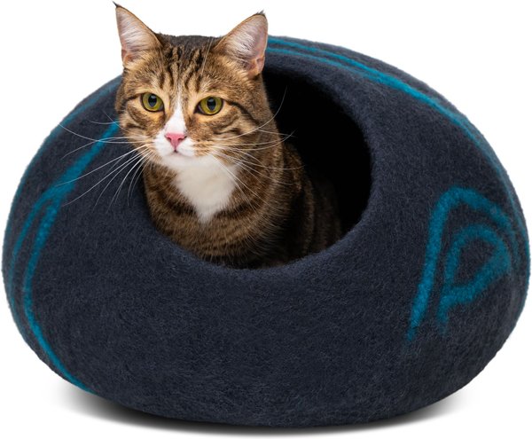 Meowfia Premium Felt Cave Cat Bed, Medium, Black/Aqua slide 1 of 9