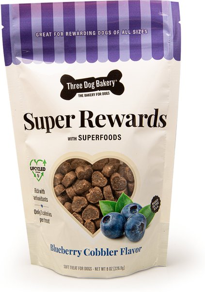Three Dog Bakery Super Rewards Blueberry Cobbler Dog Treats, 8-oz bag slide 1 of 3