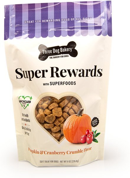 Three Dog Bakery Super Rewards Pumpkin & Cranberry Crumble Dog Treats, 8-oz bag slide 1 of 3