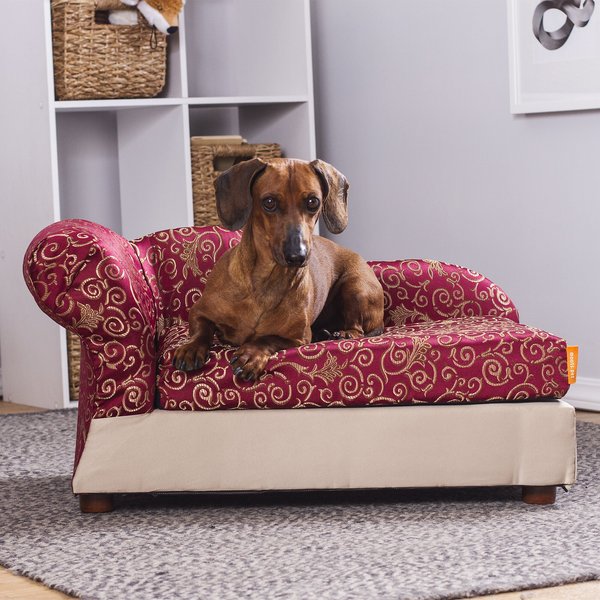 Moots Cleopatra Chaise Lounge Orthopedic Elevated Cat & Dog Bed w/ Removable Cover, Burgundy Red, Medium slide 1 of 12