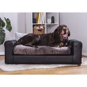 Moots Premium Leatherette Sofa Removable Cover Orthopedic Elevated Cat & Dog Bed, Black, Large