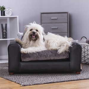 Moots Premium Leatherette Sofa Removable Cover Orthopedic Elevated Cat & Dog Bed, Black, Medium