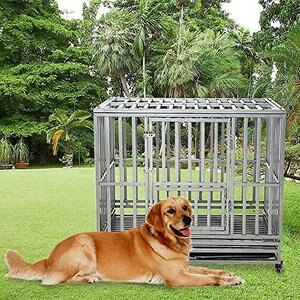 SMONTER Heavy Duty I Shape Dog Crate, Silver, 42-in