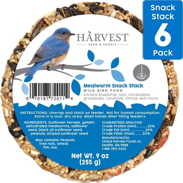 Harvest Seed & Supply Mealworm Snack Stack Wild Bird Food, 9-oz cake, pack of 6 slide 1 of 8