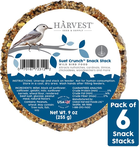 Harvest Seed & Supply Suet Crunch Snack Stack Wild Bird Food, 9-oz cake, pack of 6 slide 1 of 8