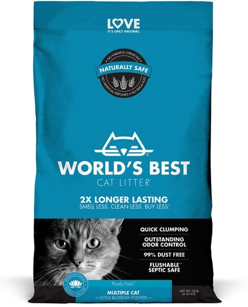 World's Best Multiple Cat Lotus Blossom Scented Clumping Corn Cat Litter, 15-lb bag slide 1 of 5