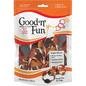 Good 'n' Fun Triple Flavor Play-Tug-Chew Rings Dog Dental Treats, 4 count