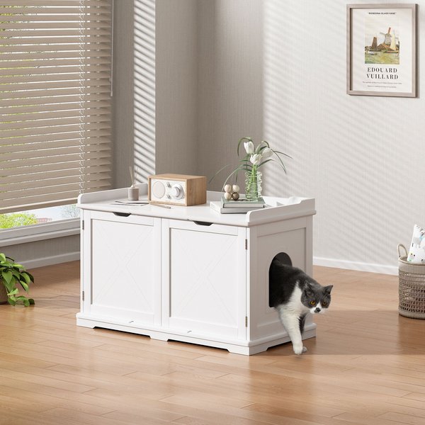 Coziwow by Jaxpety Wooden Storage Bench Cat Litter Box, White slide 1 of 9