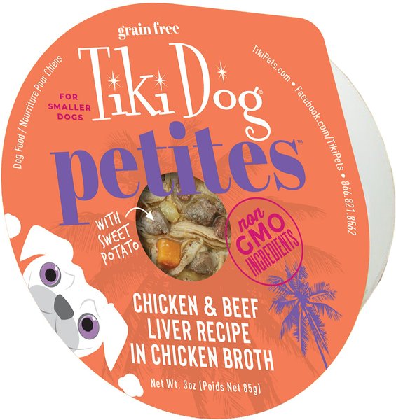 Tiki Dog Aloha Petites Chicken & Beef Liver Recipe in Chicken Broth Wet Dog Food, 3-oz cup, case of 4 slide 1 of 7