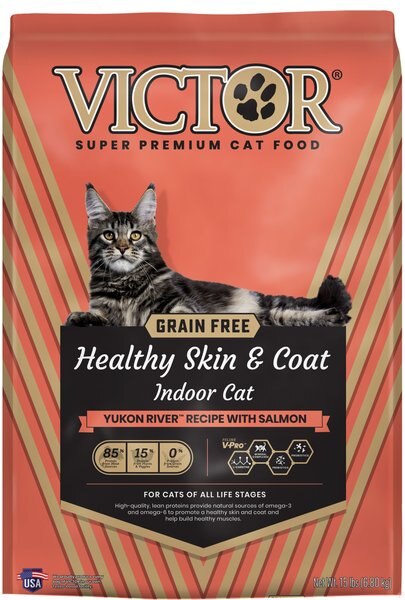VICTOR Healthy Skin & Coat Indoor Grain-Free Yukon River Recipe with Salmon Dry Cat Food, 15-lb bag slide 1 of 6