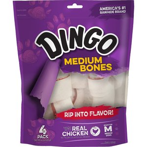 Dingo Medium Meat in the Middle Chicken Flavor Rawhide Dog Bone, 24 count