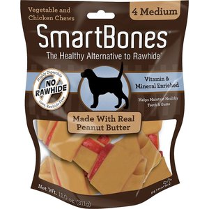 SmartBones Medium Peanut Butter Chew Bones Dog Treats, 4 pack, bundle of 6