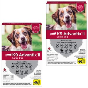 K9 Advantix II Flea & Tick Spot Treatment for Dogs, 21-55 lbs, 6 Doses (6-mos. supply), bundle of 2 (12-mos. supply)