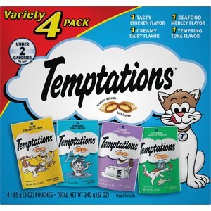 Temptations Feline Favorites Classic Variety Pack Cat Treats, 3-oz bag, case of 4, bundle of 3