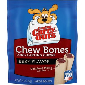 Canine Carry Outs Chew Bones Beef Flavor Dog Treats, Large, 14-oz bag, bundle of 2