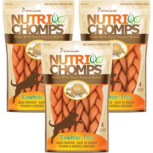 Nutri Chomps 6" Peanut Butter Flavor Braid Dog Treats, 12 count