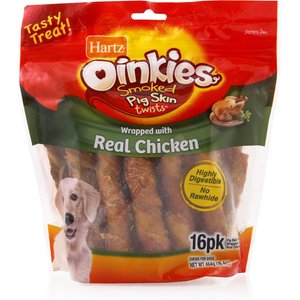 Hartz Oinkies Smoked Pig Skin Twist Wrapped with Real Chicken Dog Treats, 32 count