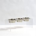 Hiddin Tall Clear Acrylic Triple Bowl Cat & Dog Feeder, Silver, 8-cup