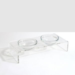 Hiddin Clear Acrylic Double Glass Bowl Cat & Dog Feeder, 2-cup