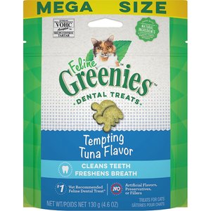 Greenies Feline Tempting Tuna Flavor Adult Dental Cat Treats, 4.6-oz bag, bundle of 2