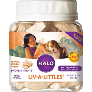 Halo Liv-a-Littles Grain-Free 100% Chicken Breast Freeze-Dried Dog & Cat Treats, 2.2-oz jar, bundle of 2