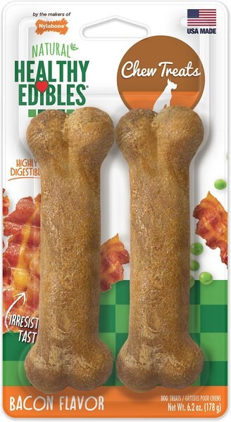 Nylabone Healthy Edibles Twin Pack Bacon Flavor Dog Bone Treats, Medium, bundle of 2 slide 1 of 10