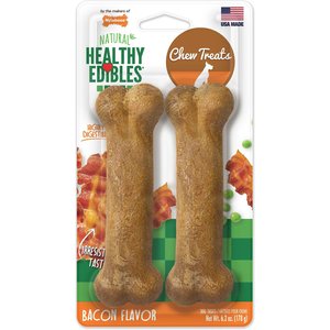 Nylabone Healthy Edibles Twin Pack Bacon Flavor Dog Bone Treats, Medium, bundle of 2