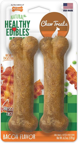 Nylabone Healthy Edibles Twin Pack Bacon Flavor Dog Bone Treats, Medium, bundle of 3 slide 1 of 10