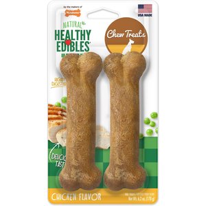 Nylabone Healthy Edibles Longer Lasting Chicken Flavor Dog Bone Treats, Medium, bundle of 2