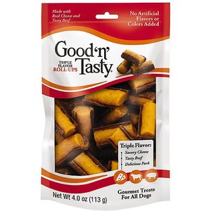 Good 'n' Tasty Triple Flavor Roll-Ups Dog Treats, 4-oz bag