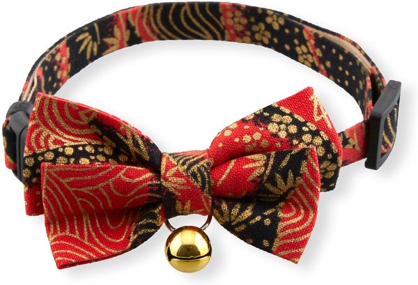 Necoichi Gilded Gold Bow Tie Breakaway Cat Collar, Red slide 1 of 9