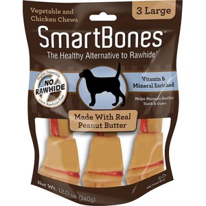 SmartBones Large Peanut Butter Chew Bones Dog Treats, 3 pack, bundle of 2