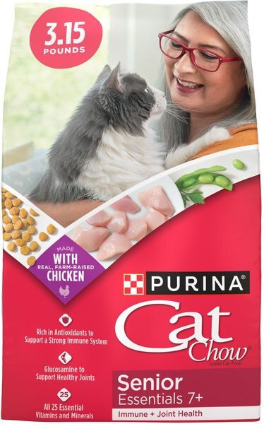 Cat Chow Joint Health Essentials 7+ Immune Recipe Senior Dry Cat Food, 3.15-lb bag, case of 4 slide 1 of 9